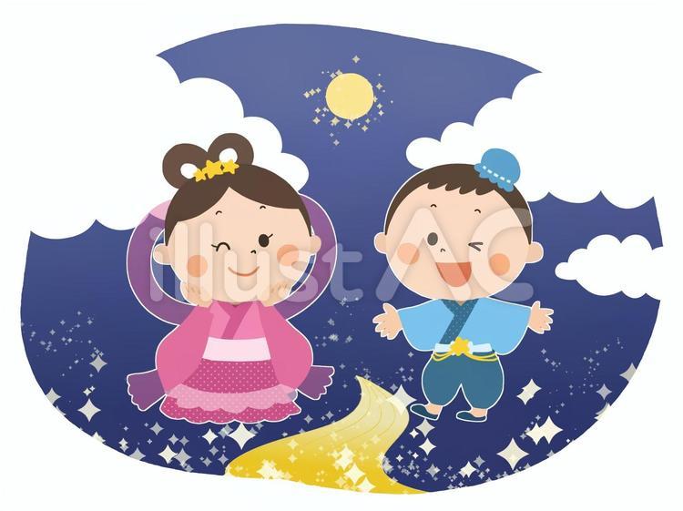 七夕 天の川 織姫と彦星 イラスト No 無料イラストなら イラストac