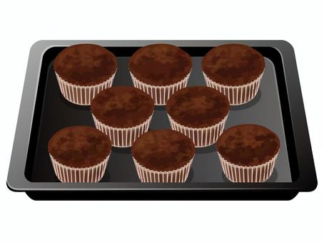 焼きたてのチョコカップケーキ1 カップケーキ,チョコ,焼きたて,お菓子作り,料理,食べ物,カップケーキ型,天板のイラスト素材