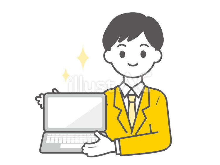 パソコン画面を見せる男性06 人物,男性,20代のイラスト素材