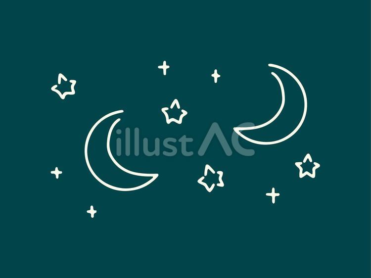 【単品】黒板　三日月と星空のイラスト 星,月,三日月のイラスト素材
