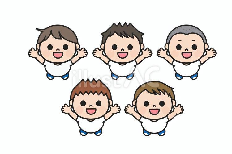 抱っこしてポーズで甘えてくる男の子５人 ハグ,抱っこ,おねだりのイラスト素材