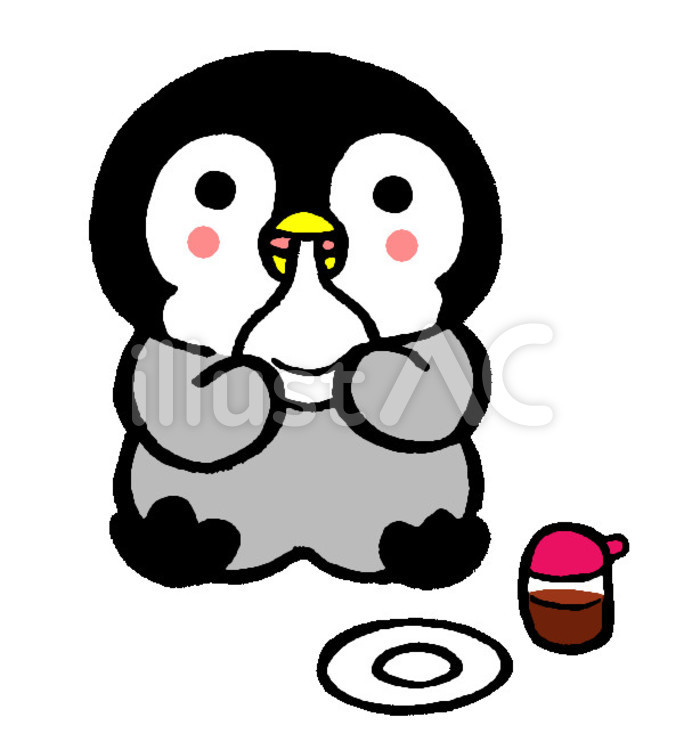 おもちを食べるペンギンヒナ２ ペンギン,おもち,お正月のイラスト素材