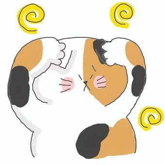 混乱する三毛猫ちゃん♪ かわいい,混乱,パニック,わからない,不明,謎,なんで,なぜ,ねこ,三毛猫のイラスト素材