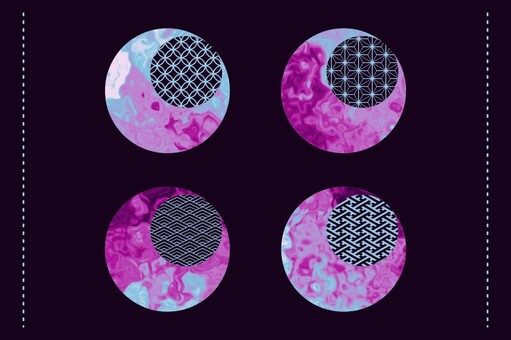 マーブル和柄の水色紫円形アイコンセット マーブル,円形,アイコン,デザイン,流体,リキッド,和柄,ピンク,紫,パープルのイラスト素材