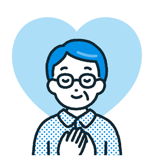 笑顔のシニア男性と大きなハート 父の日,敬老の日,老人,お年寄り,表情,高齢者,中年,6月,ハートフル,夏のイラスト素材