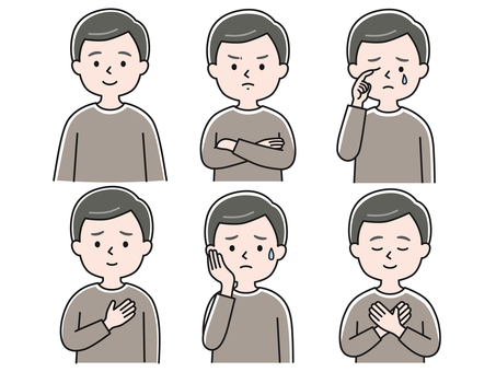 MIX01 上半身 男性_影 GHM 男性,笑う,笑顔,怒る,叱る,泣く,悲しい,安心,安堵,焦るのイラスト素材