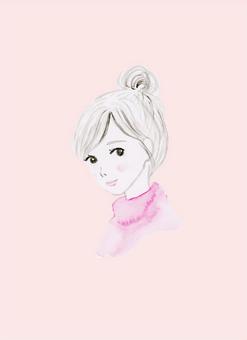 お団子頭の女性 お団子頭,女性,まとめ髪,アップスタイル,人,人物,女の子,女の人,少女,表情のイラスト素材