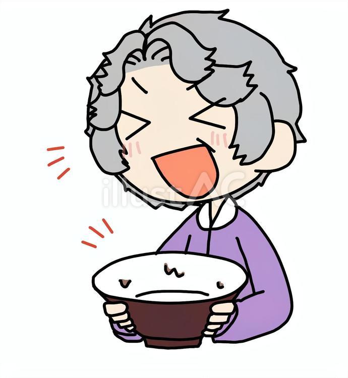 完食するおばあさん おばあさん,完食,どんぶりのイラスト素材