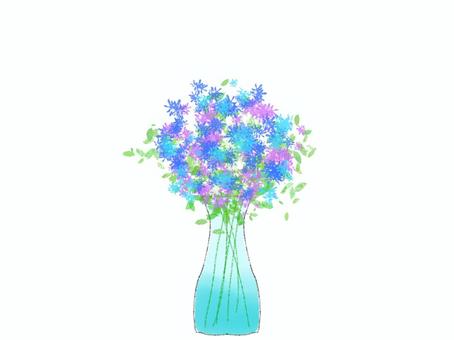花瓶にいけた花（ブルー系） 花,花瓶,生け花,切り花,インテリア,ブルー,紫,グリーンのイラスト素材