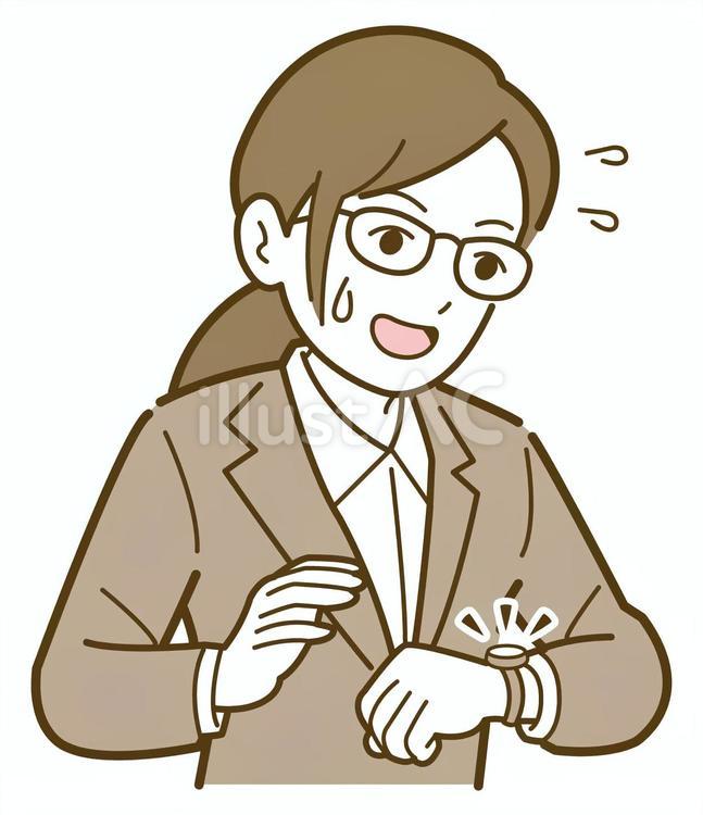 時計を見て慌てる女性社員 女性,人物,ビジネスのイラスト素材