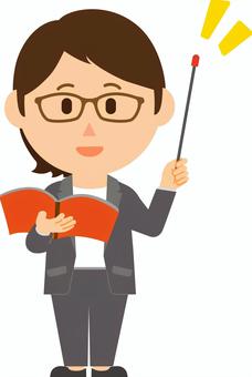 0070_塾講師先生女性_ポイント 解説,説明,先生,教師,ポイント,講師,コツ,理解,教える,ポインターのイラスト素材