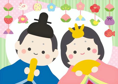 ひな祭りのひな人形とつるし雛 ひなまつり,春,おひなさま,ひな祭り,花,3月,つるし雛,つるし飾り,手描き,おしゃれのイラスト素材