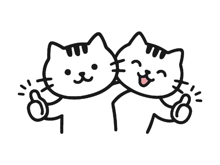 肩を組んでグッドサインをする2匹のネコ ネコ,猫,ねこ,グッドサイン,グッド,ok,肩組み,オッケー,親指,サムズアップのイラスト素材
