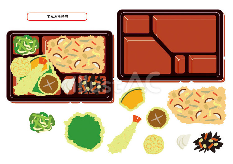 てんぷら弁当 お弁当屋さん,エビ,しいたけのイラスト素材