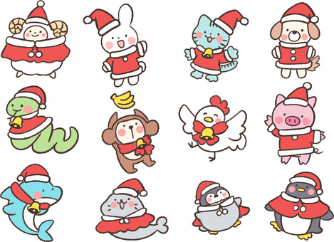 手書き風中サイズ動物クリスマスセット