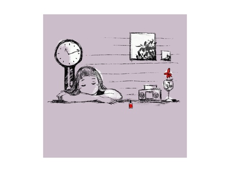 部屋の中の女の子と赤いマニキュア 女の子,部屋,室内,線画,おしゃれ,人物,シンプル,パステルカラー,くすみ,カラーのイラスト素材