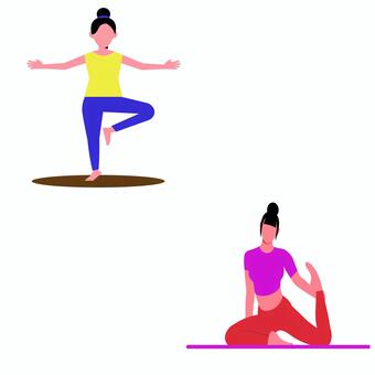 ヨガ 0120 ヨガ,後屈,女性,ストレッチ,柔軟,ポーズ,体操,運動,フィットネス,健康のイラスト素材