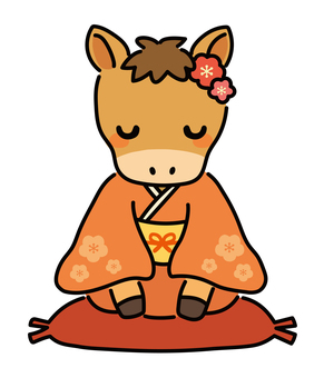 着物を着ておじぎする馬（女） 馬,馬年,午,おじぎ,年賀状,お辞儀,正月,2026年,令和8年,年賀状素材のイラスト素材