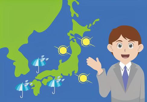 テレビ番組の気象予報士と天気図 気象予報士,天気予報,天気,予報,テレビのイラスト素材