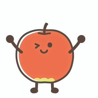りんごのキャラクター　万歳ウインク りんご,林檎,リンゴ,万歳,ウインク,ばんざい,バンザイ,笑顔,キャラクター,かわいいのイラスト素材