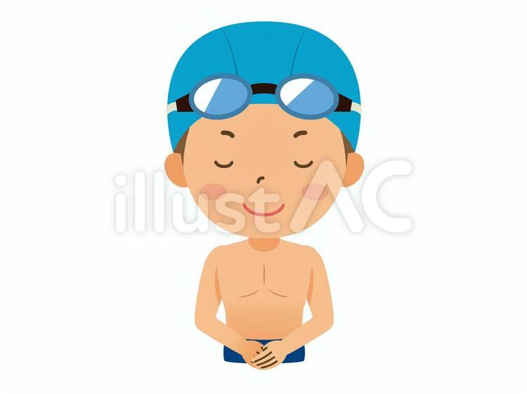 お辞儀する男子小学生（水着） 男子小学生,男子生徒,男子児童のイラスト素材