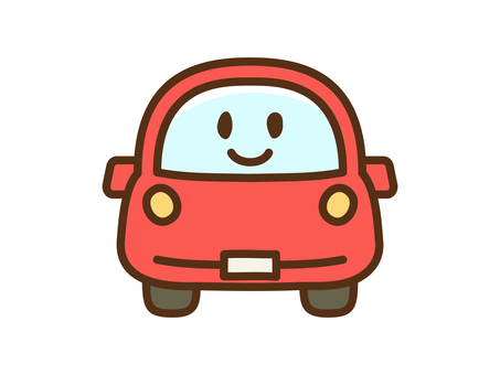 くるま_顔あり主線_正面普通車_赤 車,自動車,乗用車,普通車,軽自動車,乗り物,かわいい,シンプル,手描き,アイコンのイラスト素材
