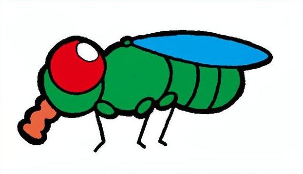 ハエ　イラスト 虫,ハエ,赤色,目,緑色,体,水色,羽,背景,なしのイラスト素材