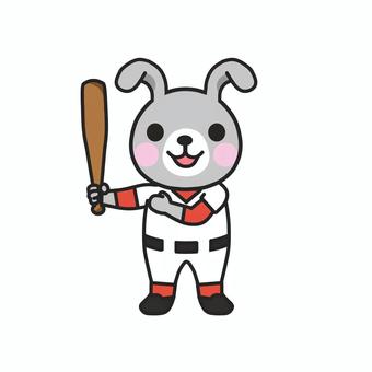 野球のバットを持ってポーズをとるウサギ