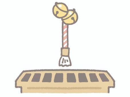 お賽銭箱と鈴緒 賽銭箱,鈴緒,紐,神社,お参り,初詣,新年,お正月,社殿,鳴らすのイラスト素材