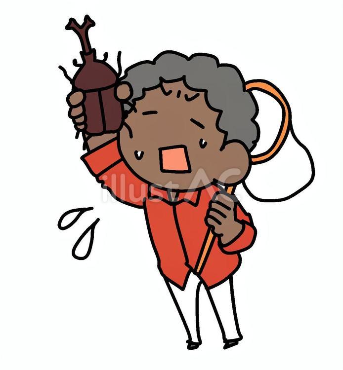 カブトムシとへとへとのアフロ男性 カブトムシ,疲労困憊,疲れたのイラスト素材