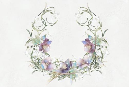 スノードロップとクリスマスローズの花枠3 冬,花,12月,1月,クリスマスローズ,スノードロップ,植物,雪,イラスト,手描きのイラスト素材