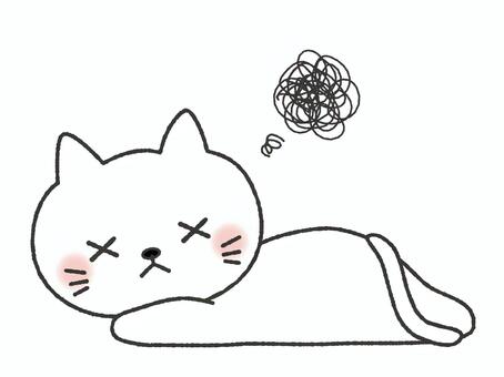 倒れる猫　もやもや 猫,倒れる,バタン,ぐったり,もやもや,疲労,過労,ショック,気絶,疲れるのイラスト素材