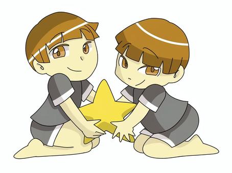 双子座をモチーフにした男の子 星座,モチーフ,男の子,双子座,ふたご座,カラーのイラスト素材