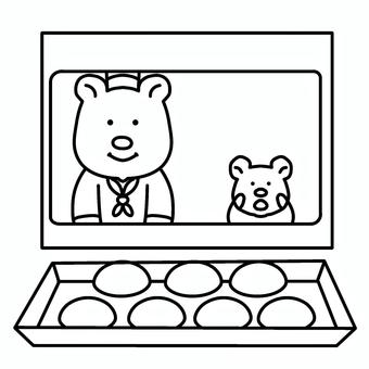 塗り絵 クッキングするクマの親子2 クッキング,クマ,親子,料理,教室,シンプル,かわいい,イラスト,塗り絵,挿絵のイラスト素材