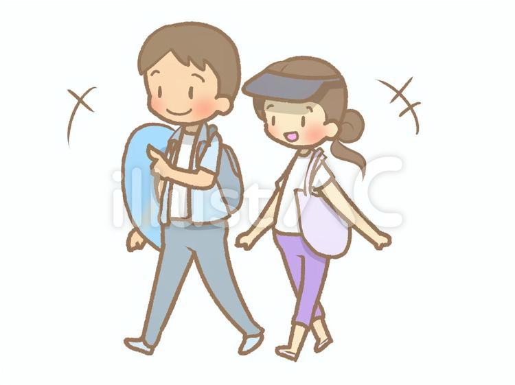 浮き輪を持って外出210528 恋人,外出,夏休みのイラスト素材