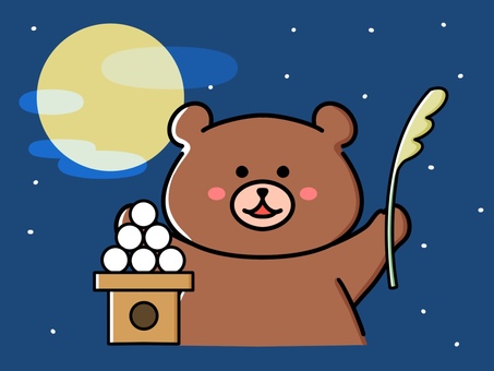お月見するかわいいくま お月見,雲,和風,空,星,秋,くま,十五夜,月,中秋の名月のイラスト素材