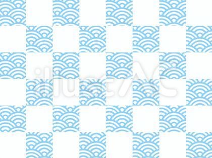 【和柄×和柄】市松×青海波:水色