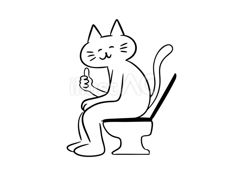 お腹の調子が良い猫（モノクロ） 猫,トイレ,便器のイラスト素材