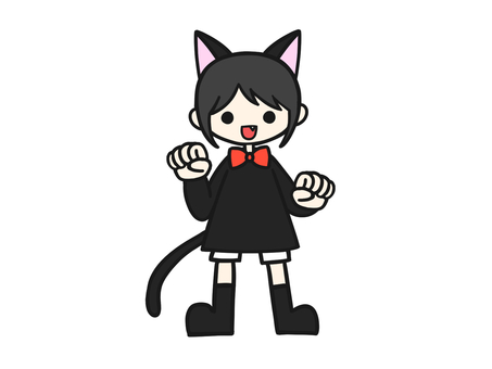 ハロウィン　黒猫仮装　イラスト　色付き ハロウィン,人物,仮装,黒猫,イラスト,黒ネコ,猫,ねこ,ネコ,クロネコのイラスト素材