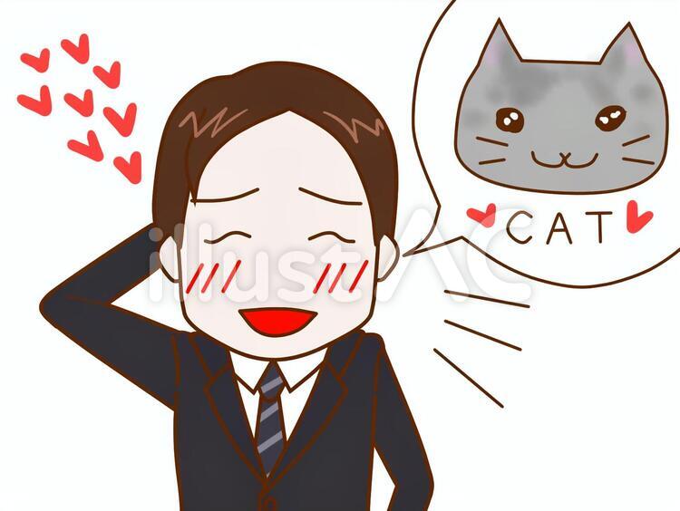猫が好きすぎて自慢話する就職活動中の男性 男の人,大学生,就職活動のイラスト素材