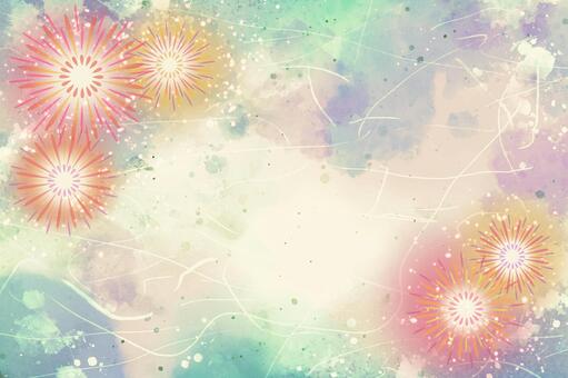 和紙テクスチャと花火の夏向き和風素材02 和紙,和紙背景,花火,花火大会,夏背景,暑中見舞い,残暑見舞い,背景素材,水彩,にじみのイラスト素材