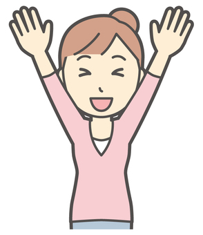  お団子主婦-574-バスト 挙手,主婦,ママ,長袖,シャツ,半端袖,お団子,アップヘア,女性,母のイラスト素材