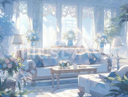 優しい陽光に包まれたリビングルーム_背景