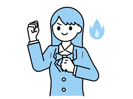 やる気満々の学生03 人物,女性,学生,中学生,高校生,専門,塾,制服,ブレザー,リボンのイラスト素材