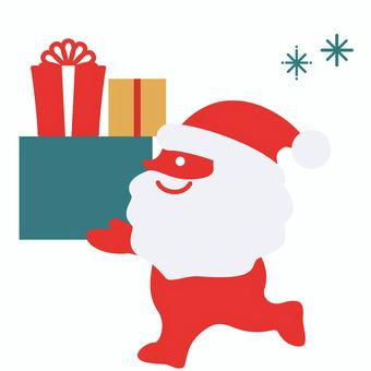 プレゼントを運ぶサンタクロース クリスマス,アイコン,サンタ,走る,キラキラ,プレゼント,持つ,運ぶ,可愛い,シンプルのイラスト素材