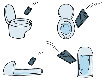 トイレに落ちていくスマホセット トイレ,スマホ,水没,落下,セットのイラスト素材