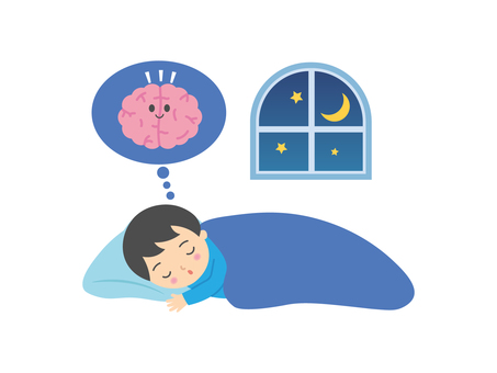 睡眠1 睡眠1 睡眠,脳,寝る,眠り,男の子,子供,窓,夜,月,星のイラスト素材