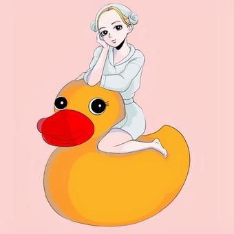 Illustration, bathroom, girl, duck, 