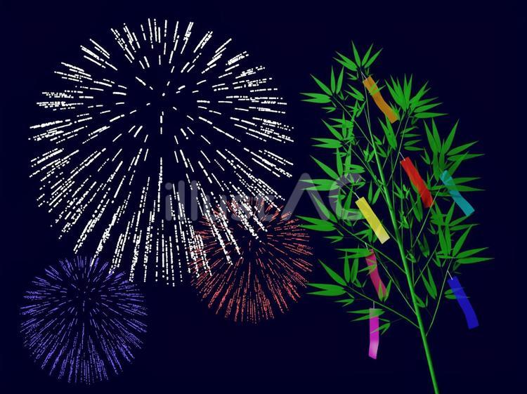七夕の笹と短冊と祭りの花火・背景透過 七夕,背景,七夕飾りのイラスト素材