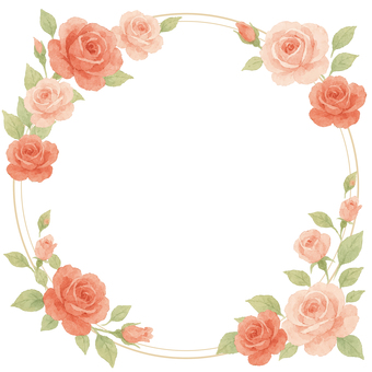 水彩風のバラのフレーム・花柄の装飾円形枠 バラ,フレーム,花,花柄,装飾,円形,丸形,丸型,あしらい,枠のイラスト素材